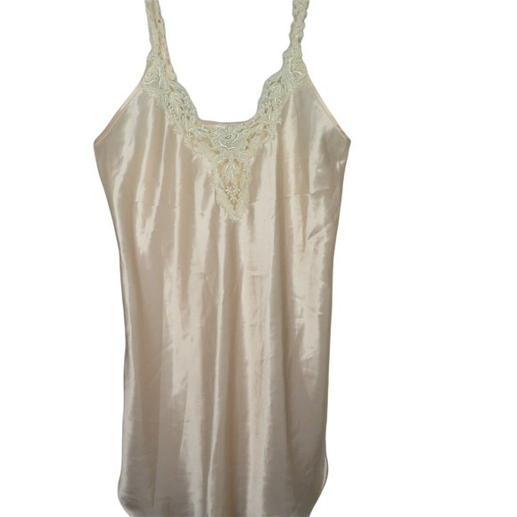 Vintage Dentelle Nightgown S Peach Pink Lace Trim Satin Polyester Made in USA - Picture 7 of 10